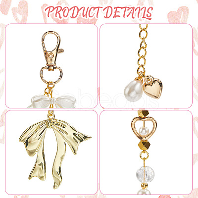 Bowknot & Heart Plastic Imitation Pearl Pendant Decorations HJEW-WH20020-006G-1
