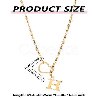 1Pc Letter & Heart Stainless Steel Lariat Necklaces for Women NJEW-LP0002-87G-H-1