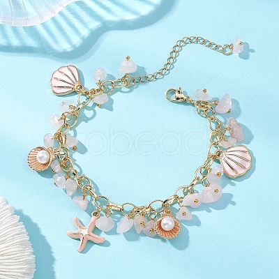 Natural Rose Quartz Chip Beads Bracelets BJEW-JB13155-02-1