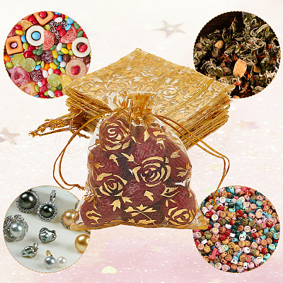 100Pcs Rose Printed Organza Bags OP-SP0001-06B-1