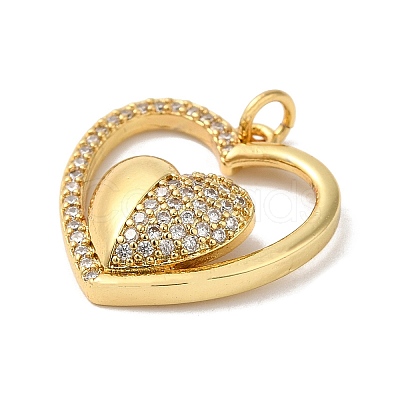 Heart Rack Plating Brass Micro Pave Clear Cubic Zirconia Pendants KK-K377-53G-1