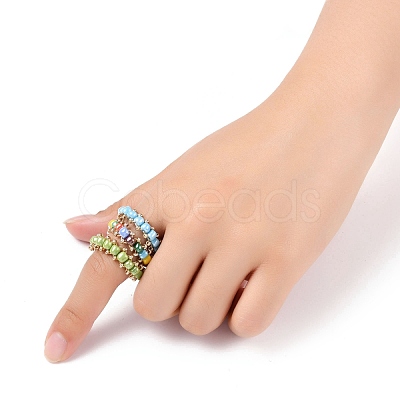 Round Glass Seed Beaded Finger Rings RJEW-JR00307-02-1