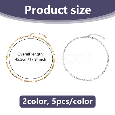 10Pcs 2 Colors 316L Surgical Stainless Steel Paperclip Chain Necklaces NJEW-DC00010-1