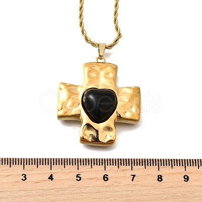 Cross with Heart 304 Stainless Steel Cubic Zirconia Pendant Necklaces NJEW-H070-01G-02-1