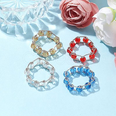 Round Glass Beaded Finger Rings RJEW-JR00679-1