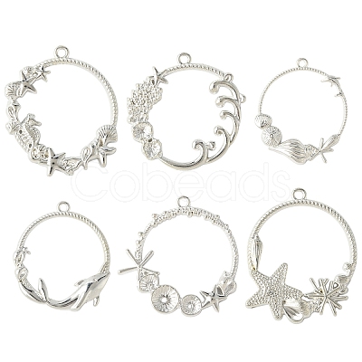 12Pcs 6 Style Alloy Open Back Bezel Pendants FIND-YW0007-36-1