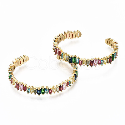 Brass Micro Pave Cubic Zirconia Cuff Bangles BJEW-S142-012-NF-1