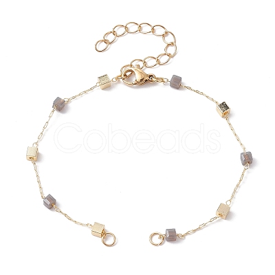 Handmade Brass Cube Beaded Link Chain Bracelet Making AJEW-JB01150-40-1