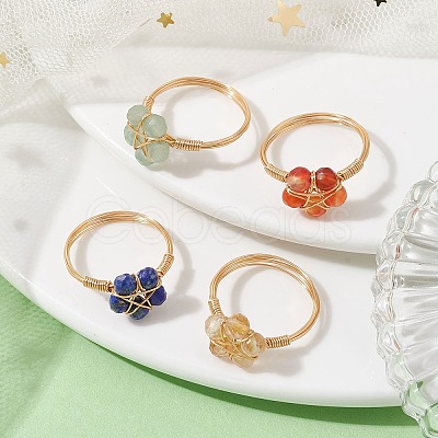4Pcs 4 Styles Natural Mixed Gemstone Star Finger Rings GG-CJA9F5-G-1