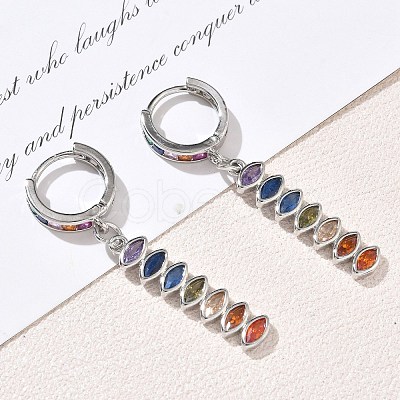 Brass Pave Cubic Zirconia Hoop Dangle Earrings KK-CBAD9DF-02P-A-1