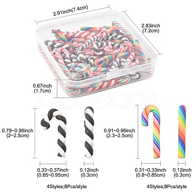 64Pcs 8 Styles Christmas Candy Cane Handmade Polymer Clay Beads CLAY-FS0001-49-1
