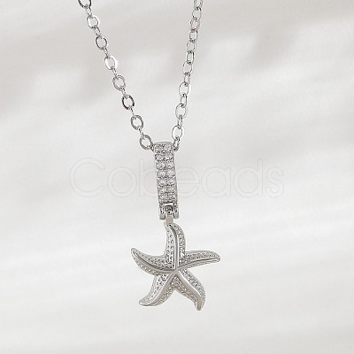 Ocean Summer Brass Pave Clear Cubic Zirconia Pendant Necklaces FS-WG82AA1-22-1