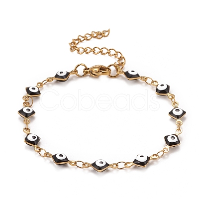 Enamel Rhombus with Evil Eye Link Chains Bracelet BJEW-P271-03G-04-1
