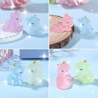 24pcs 6 Styles Luminous Resin 3D Unicorn Figurines DJEW-SZ0001-15-1