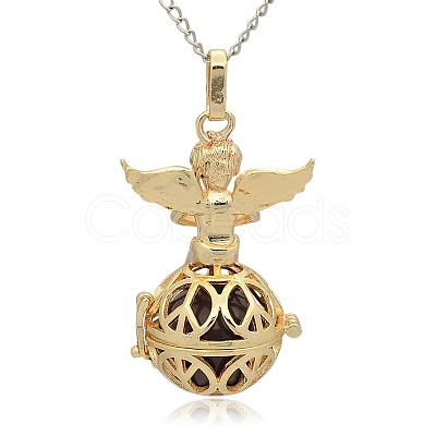 Golden Tone Brass Hollow Round Cage Pendants KK-J238-09G-1