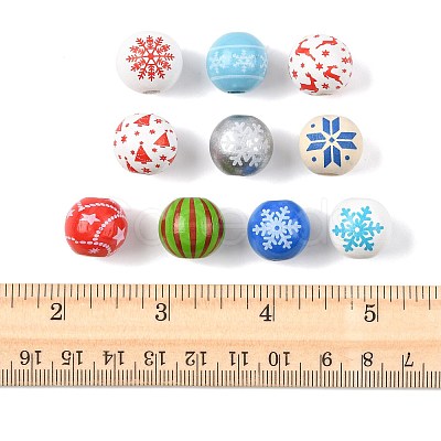 60Pcs 10 Styles Christmas Spray Painted Schima Wood Beads WOOD-FS0002-45-1