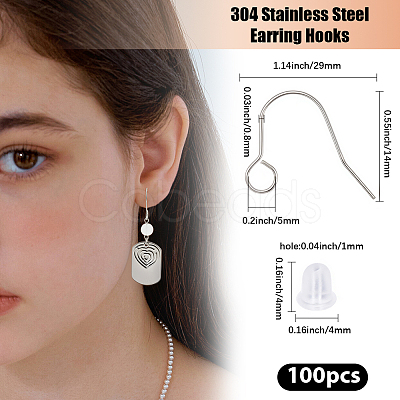 100Pcs 304 Stainless Steel Earring Hooks STAS-BBC0008-78C-1