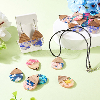 16Pcs 8 Colors Resin and Walnut Pendants FIND-TA0006-39-1