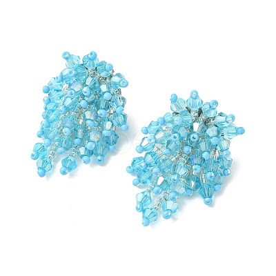 Glass Seed Braided Beaded Flower Stud Earrings EJEW-MZ00736-1