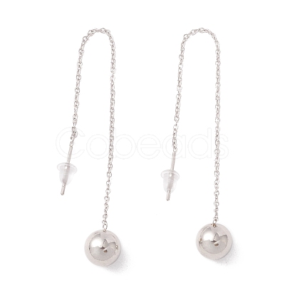 Tarnish Resistant Long Chain with Round Ball Dangle Stud Earrings EJEW-A067-13P-1