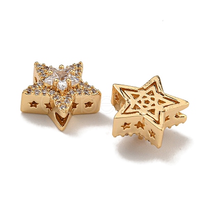 Brass Micro Pave Cubic Zirconia Beads KK-U037-08G-02-1