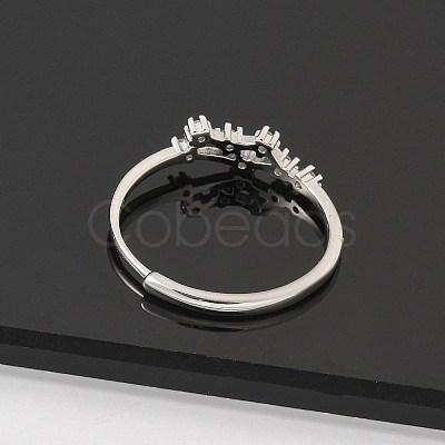 Constellations Rhodium Plated 925 Sterling Silver Micro Pave Clear Cubic Zirconia Adjustable Rings for Women RJEW-P130-01P-E-1