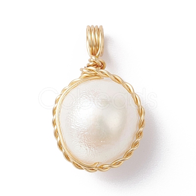 Natural Cultured Freshwater Pearl Copper Wire Wrapped Pendants PALLOY-JF02201-01-1