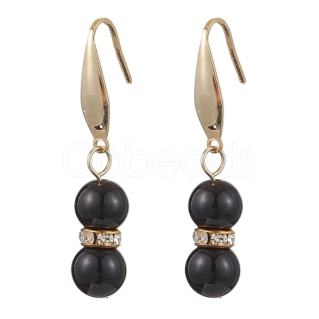 Natural Black Onyx with Rhinestone Dangle Earrings for Women EJEW-JE06042-1