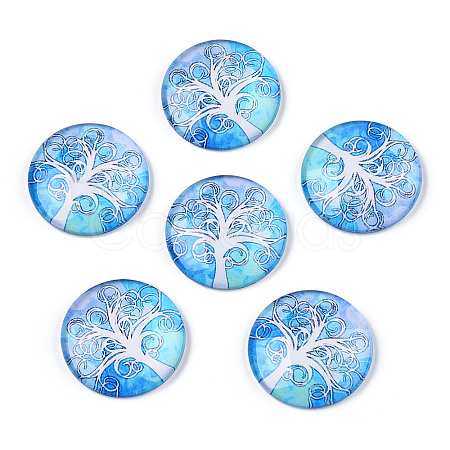Half Round/Dome Tree Pattern Glass Flatback Cabochons for DIY Projects GGLA-Q037-25mm-M28-08-1