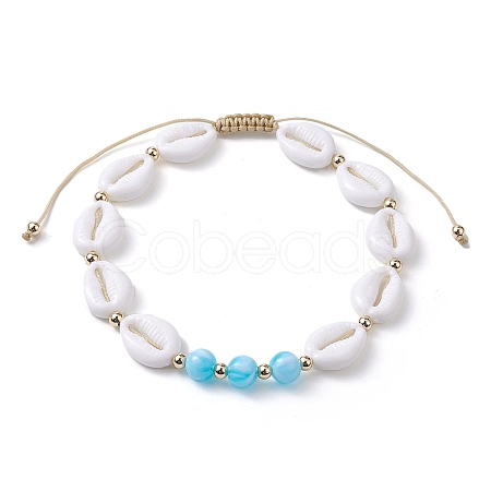 Adjustable Acrylic Shell Shape Braided Bead Anklets AJEW-AN00571-1