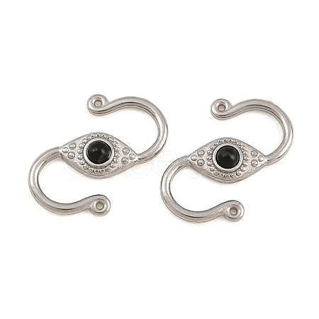 304 Stainless & Natural Obsidian S-Hook Clasps SA-CBA3073-02P-01-1
