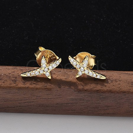 925 Sterling Silver Clear Cubic Zirconia Stud Earrings EJEW-Q032-01D-G-1