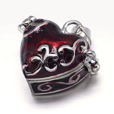 Enamel Heart Rack Plating Brass Prayer Box Pendants KK-L101-02B-1