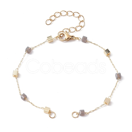 Handmade Brass Cube Beaded Link Chain Bracelet Making AJEW-JB01150-40-1