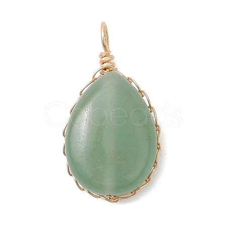Natural Green Aventurine Pendants PALLOY-JF04776-02-1