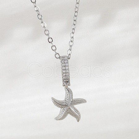 Ocean Summer Brass Pave Clear Cubic Zirconia Pendant Necklaces FS-WG82AA1-22-1