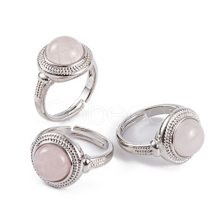 Natural Rose Quartz Round Adjustable Rings RJEW-K271-04P-09-1