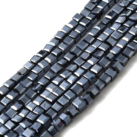 Cube Shaped Black Plated Crystal Glass Beads Strands EGLA-F013-J01-1