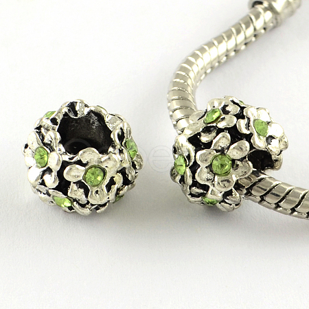 Antique Silver Plated Alloy Rhinestone Flower Large Hole European Beads MPDL-R041-04C-1