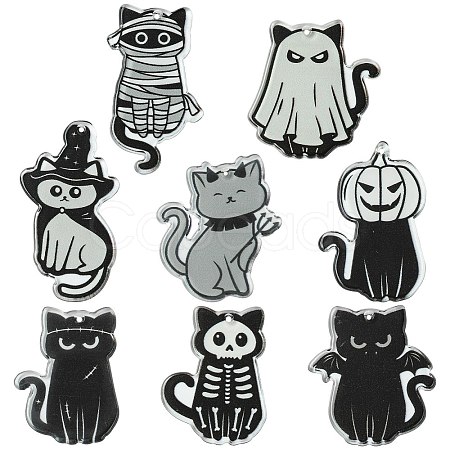 16Pcs 8 Styles Halloween Theme Double-sided Printed Acrylic Pendants OACR-CJ0002-08-1