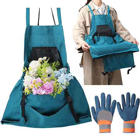 Outdoor Gardening Oxford Fabric Apron and Nylon Safety Work Gloves Sets AJEW-GF0010-19B-1