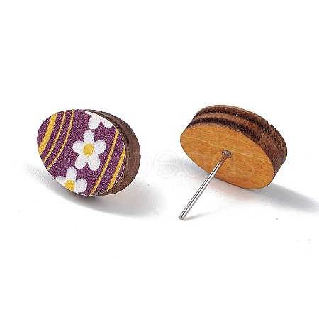 Natual Wood Easter Stud Earrings EJEW-C013-02A-1