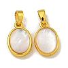 Rack Plating Brass Pave Natural White Shell Oval Charms KK-U025-07G-01-1