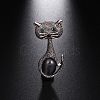 Cat Shaped Dyed Opalite & Rhinestone Brooch Pin PW-WG9719E-01-1