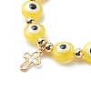 Brass Tiny Cross Charms Braided Beaded Bracelets for Women BJEW-JB08743-3