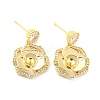 Flower Shape Brass Micro Pave Cubic Zirconia Dangle Stud Earring Findings EJEW-P237-02G-1