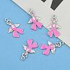 Breast Cancer Awareness Ribbon with Angel Wing Platinum Color Pearl Pink Alloy Rhinestone Enamel Pendants X-ENAM-D001-2-6