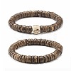 Flat Round Coconut Beads Stretch Bracelets Set BJEW-JB07010-1