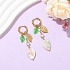 Leaf Natural Freshwater Shell & Teardrop Glass Dangle Earrings EJEW-JE07148-1