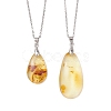 Natural Amber Teardrop Pendant 304 Stainless Steel Cable Chain Necklaces NJEW-JN05983-02-3